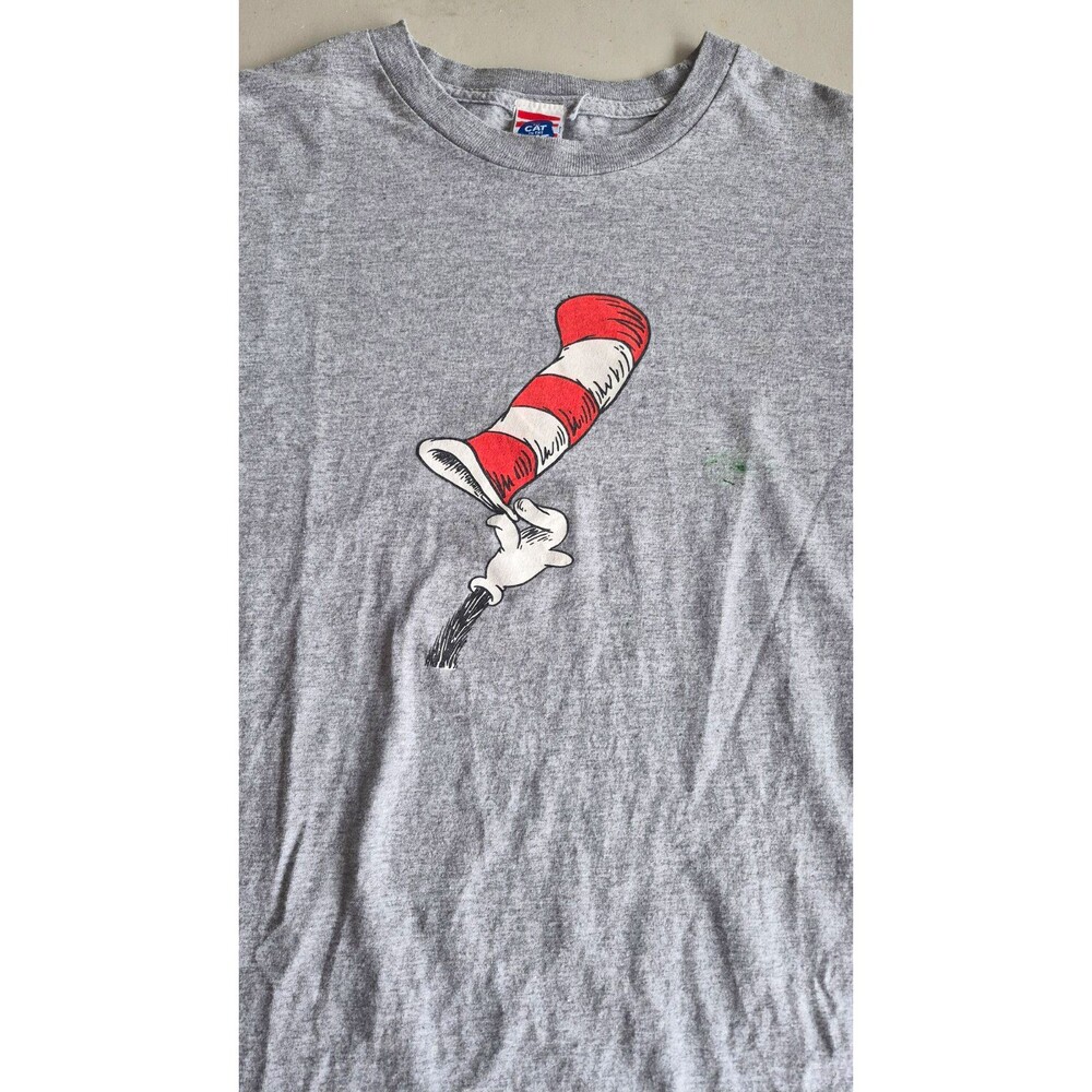 Cat in the Hat Men’s Gray Graphic Print Crew Neck T-Shirt, Size L Regular